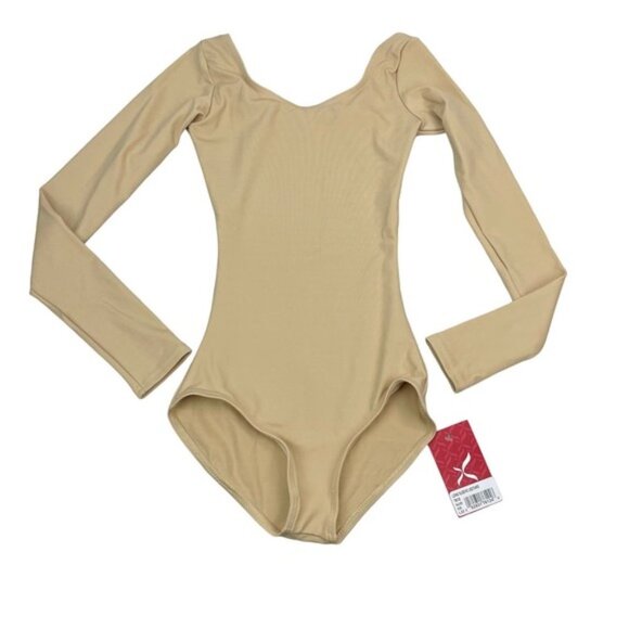 NWT CAPEZIO Team Basics Long Sleeve Leotard Sz XS Nude - Picture 2 of 4